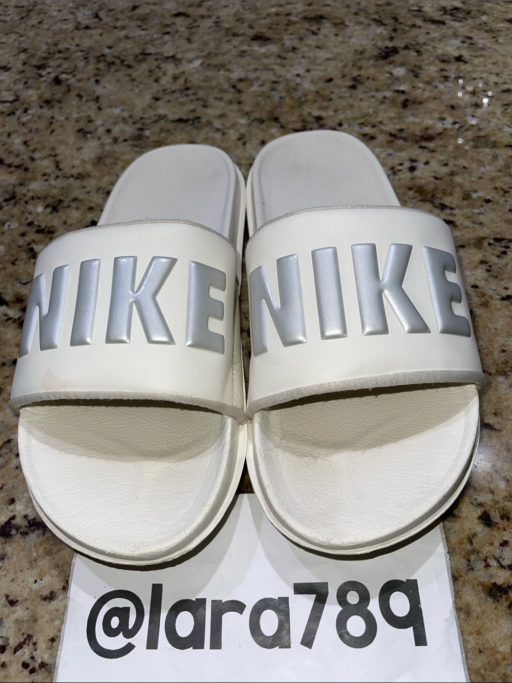 Nike White Slides with Silver NIKE Logo
